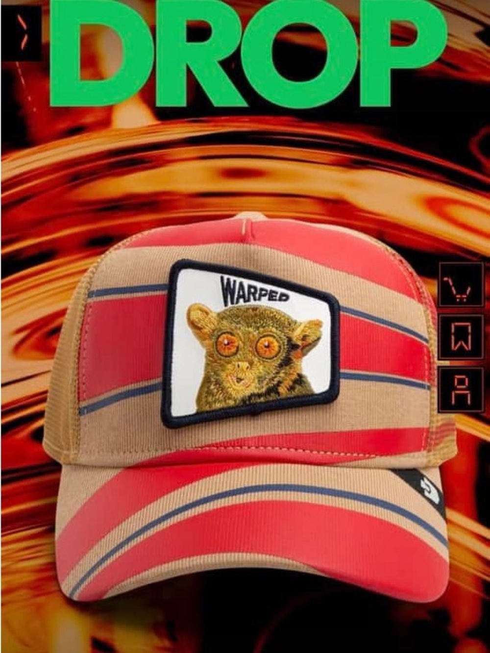 Warped Monkey Patch Stripe Trucker Hat - Red & Tan Friday drop